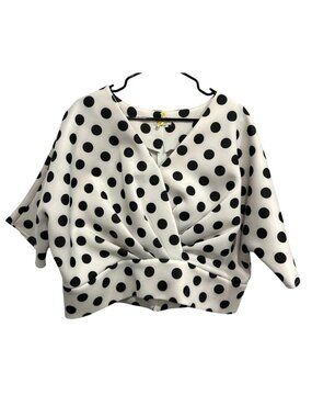 Moshita XL Polka Dot Wrap Front Blouse 3/4 Sleeves Retro Whimsical